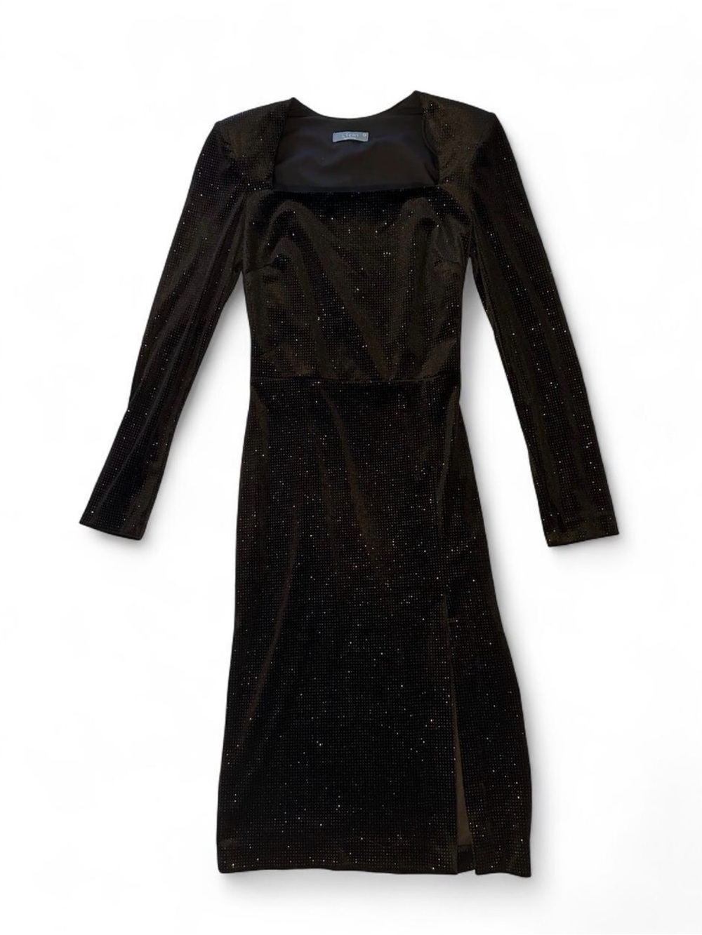 Lichi Women's Black Long-Sleeve Sparkle Dress With Side Slit